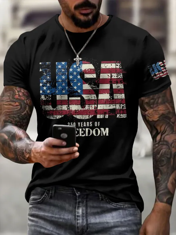 Men'S Casual American 1776-2026 Anniversary Celebration Commemorative Printed Short Sleeved T-Shirt