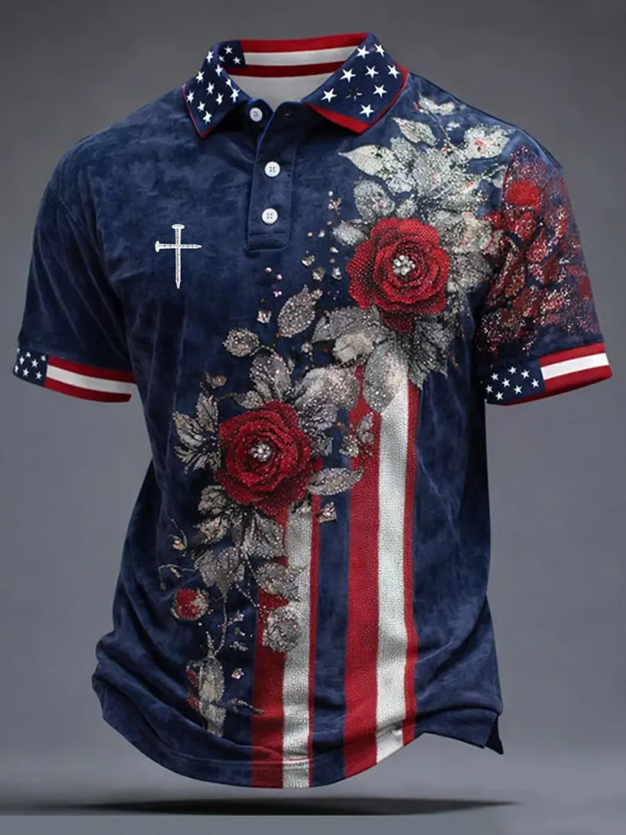 Men's U.S. 250th Anniversary Commemorative Printed Casual Polo Shirt