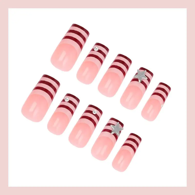 Nailhour 24Pcs Vintage Chrome Medium Square Press On Nails
