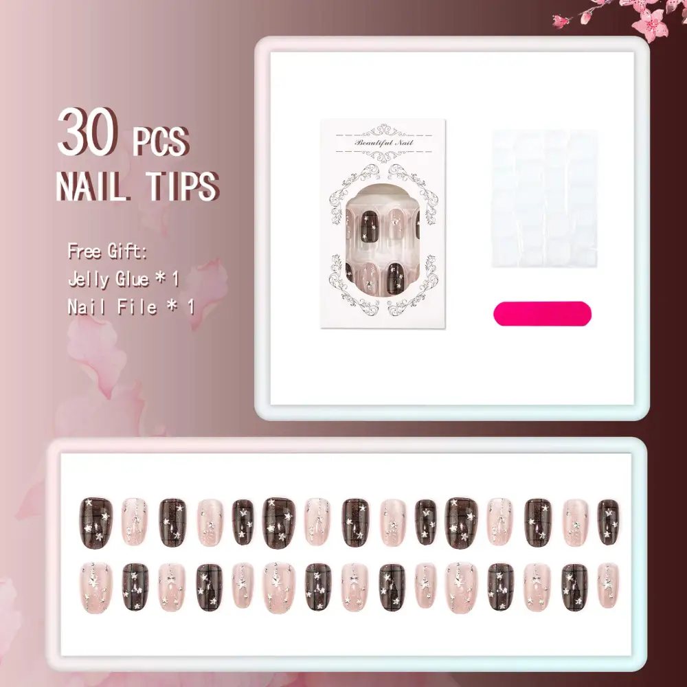 Nailhour 30Pcs Autumn Multicolor Glitter Short Oval Press On Nails