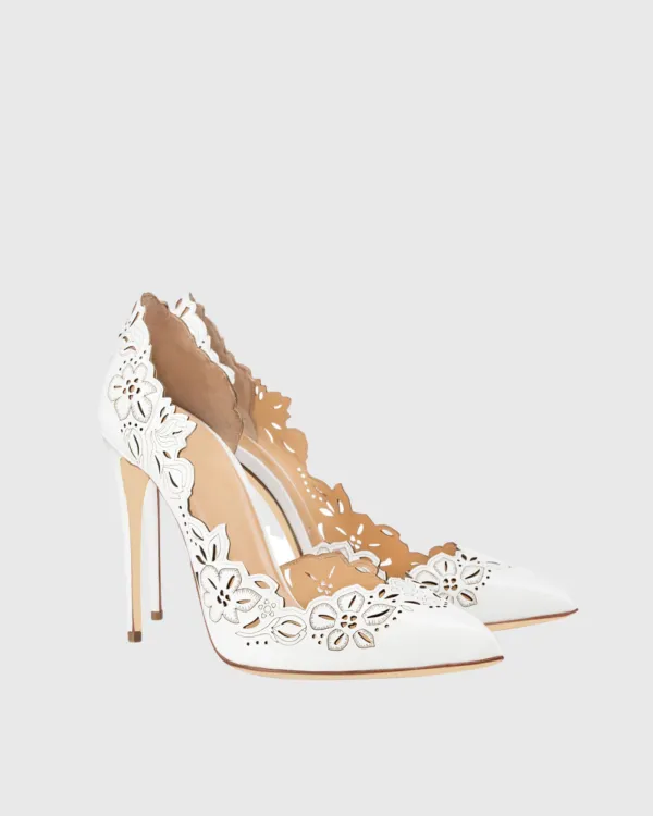 Cutout Pattern Pumps in White