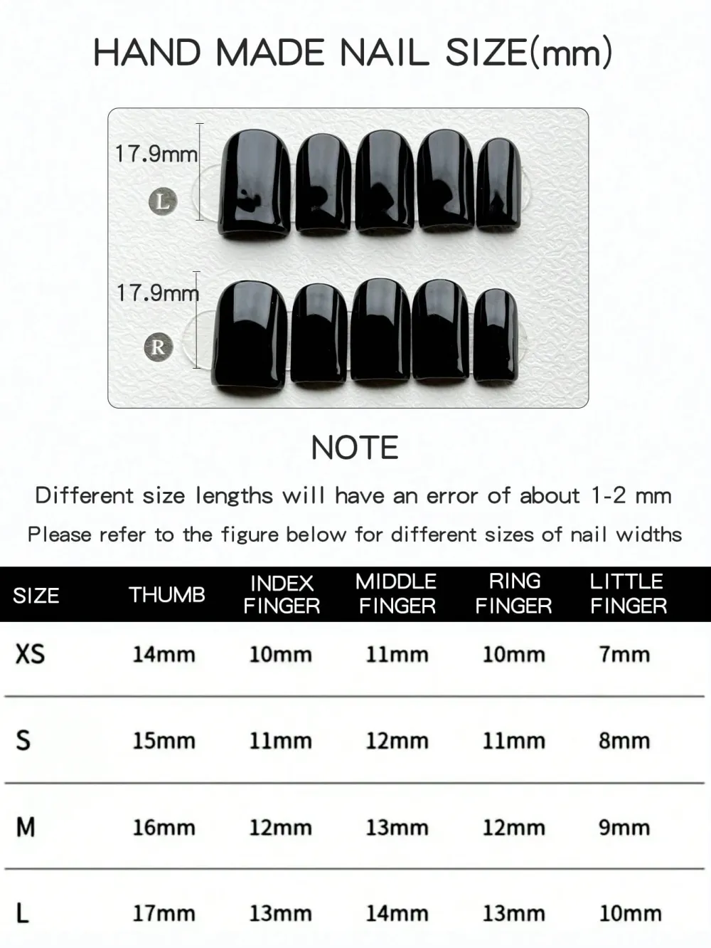 Nailhour 10Pcs Handmade Medium Square Matte Black Press On Nails