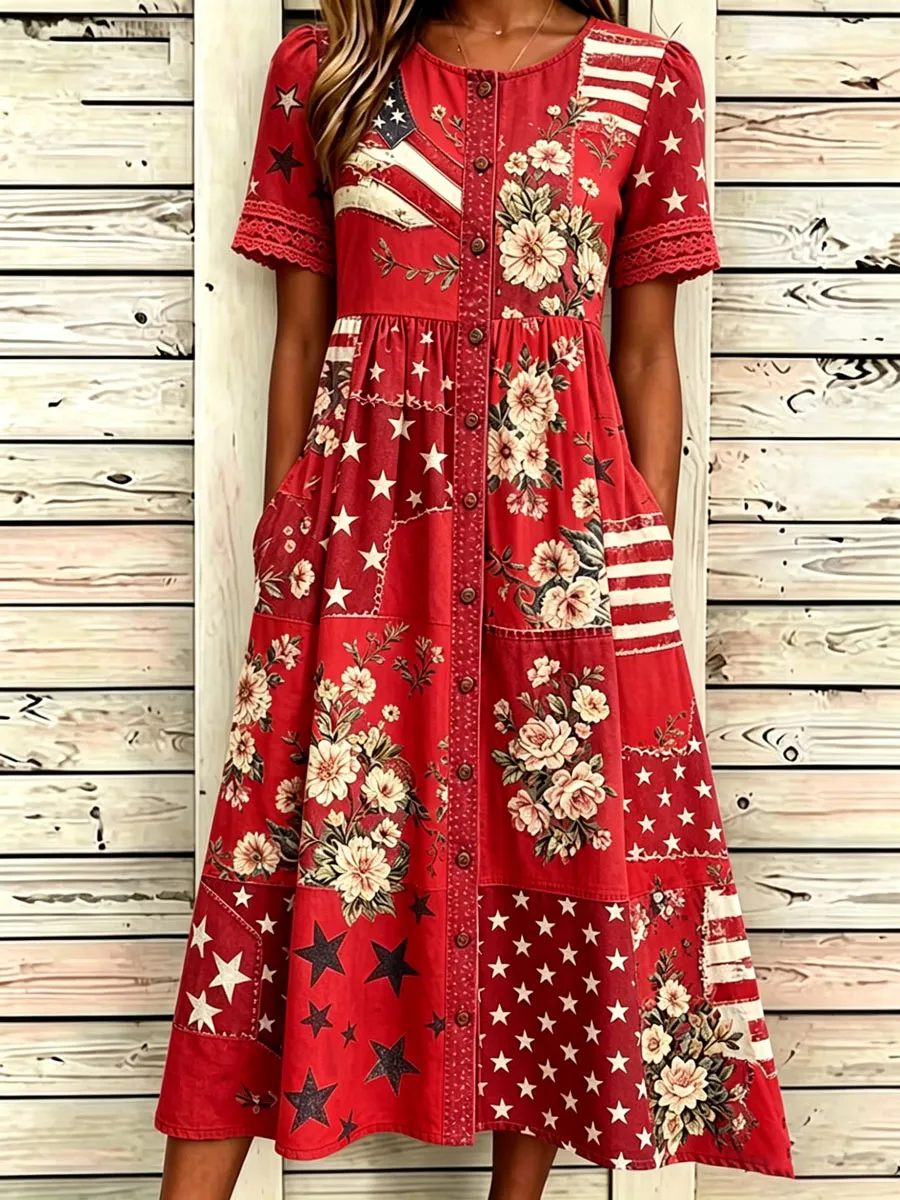 Women'S Casual American Independence Day Print Art Casual Dress
