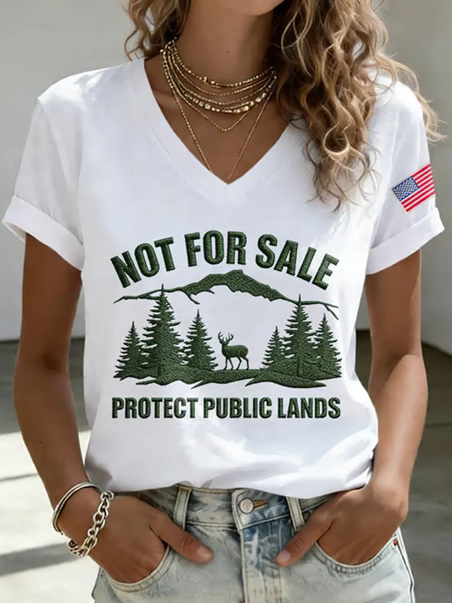 V-Neck Retro Resist Not For Sale Protect Public Lands Print T-Shirt