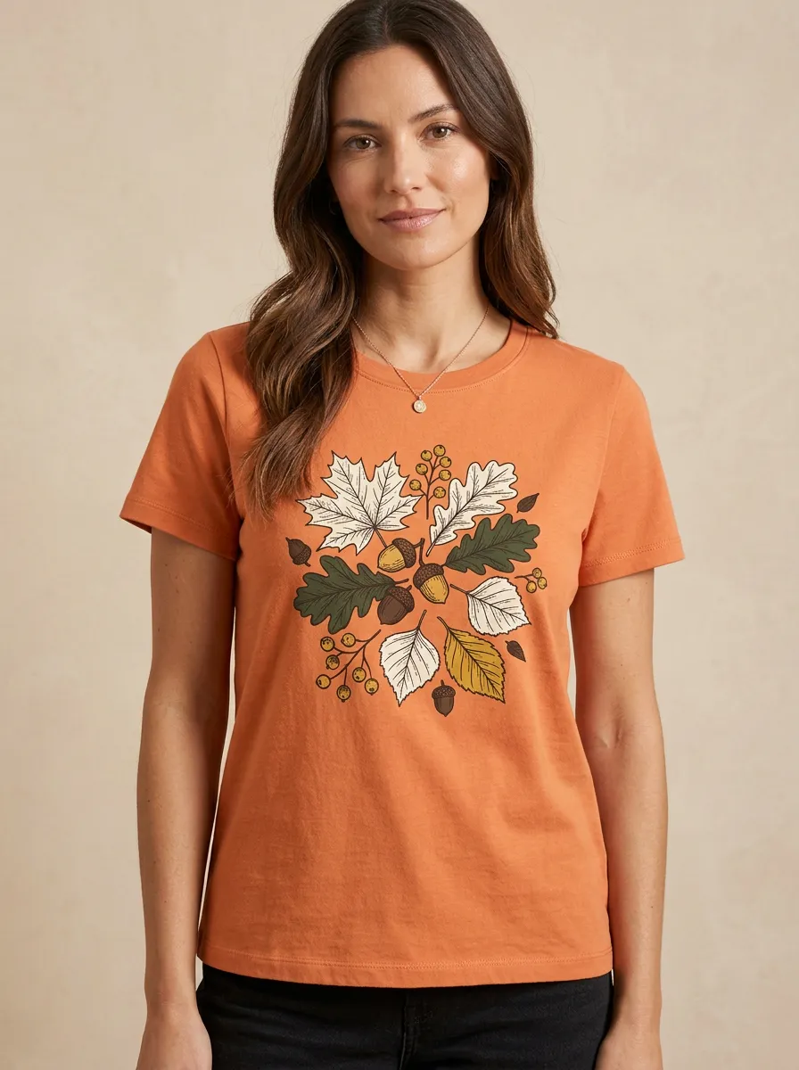 Acorn Maple Leaf Printed Women's Graphic T-Shirt