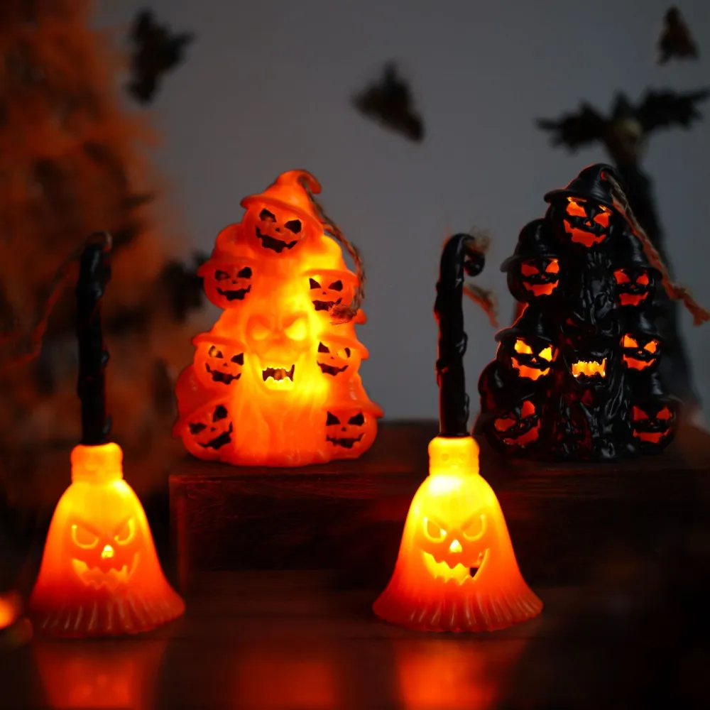 Halloween Witch Broom Pumpkin Decoration Props Lamp