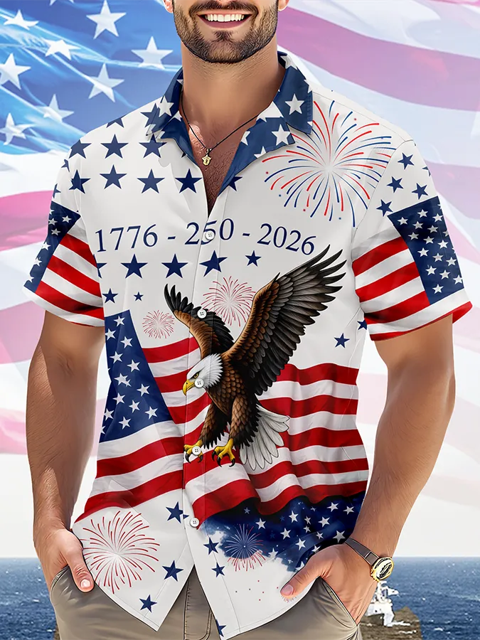 Men's  250 Years Day Printed Casual Collar Shirt