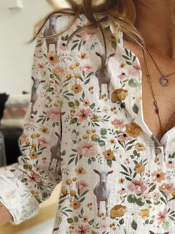 Sheep and Floral Long Sleeve Shirt