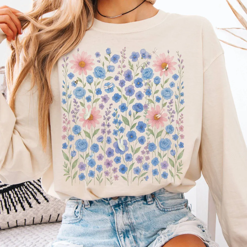 Blue Violet Wildflowers Long Sleeve Shirt