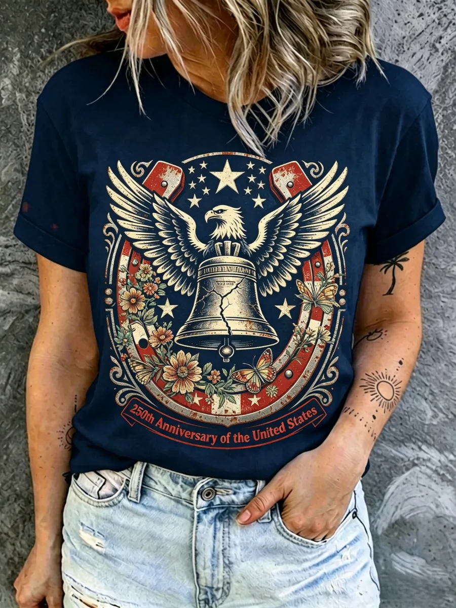 Women's American Independence Day 250th Anniversary Printed T-Shirt