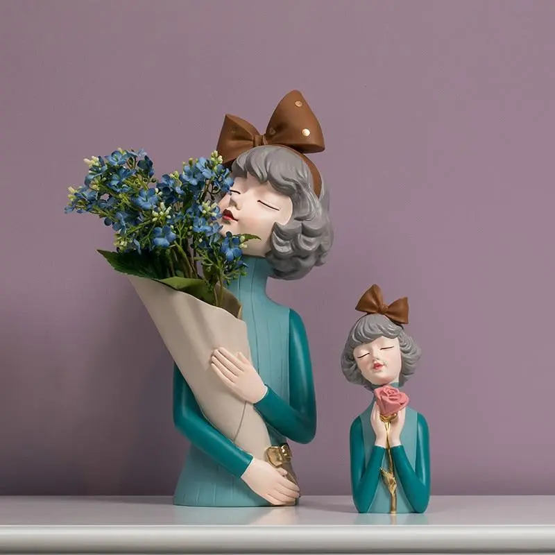 Bow Girl With Rose Sculpture