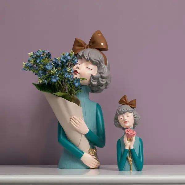 Bow Girl With Rose Sculpture