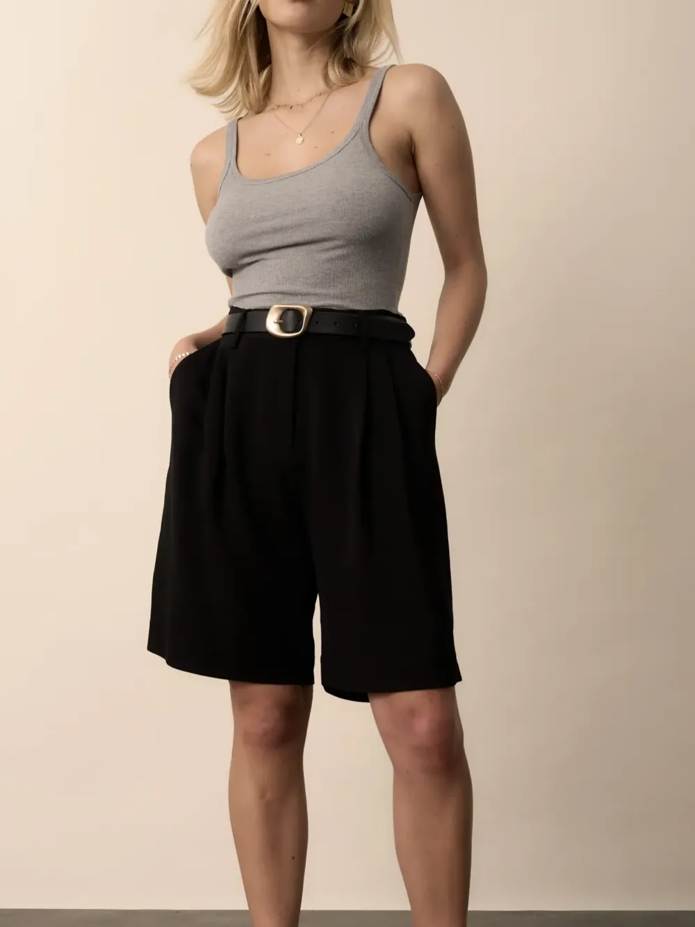 Black The Pleat Front Shorts