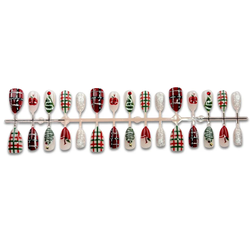 Nailhour 30Pcs Christmas Y2K Gilded Medium Almond Press On Nails