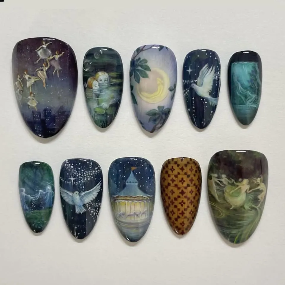 Nailhour 24Pcs Multicolor Handmade Party Short Almond Press On Nails