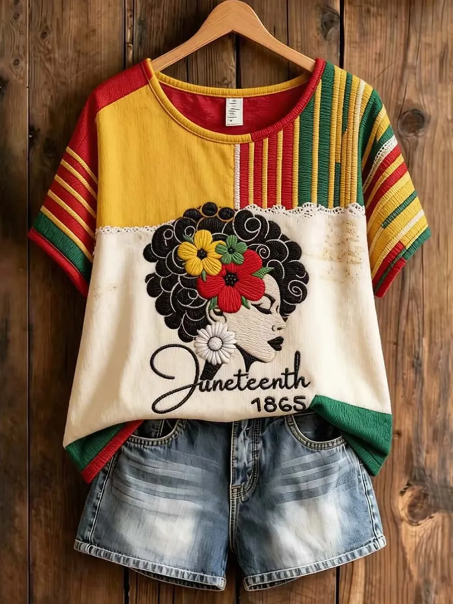 Women's Juneteenth Print Casual Crewneck T-Shirt