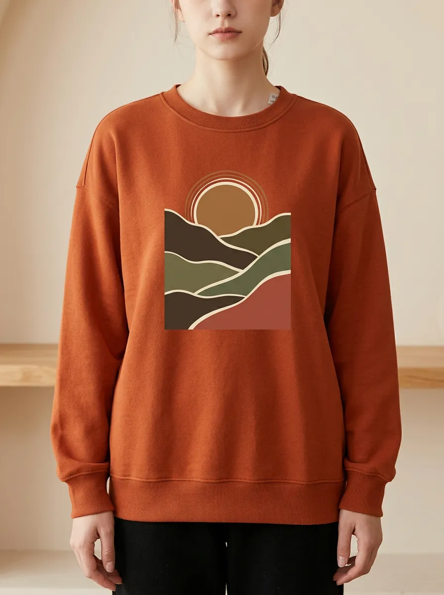 Sunset Mountain Printed Women's Graphic Sweatshirt