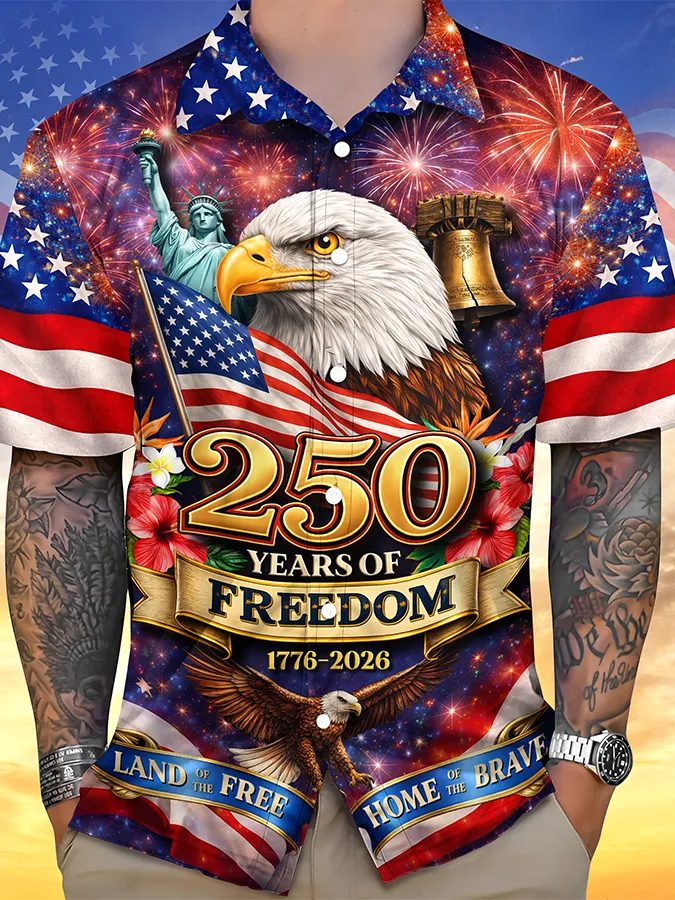 Men's  250 Years Day Printed Casual Collar Shirt