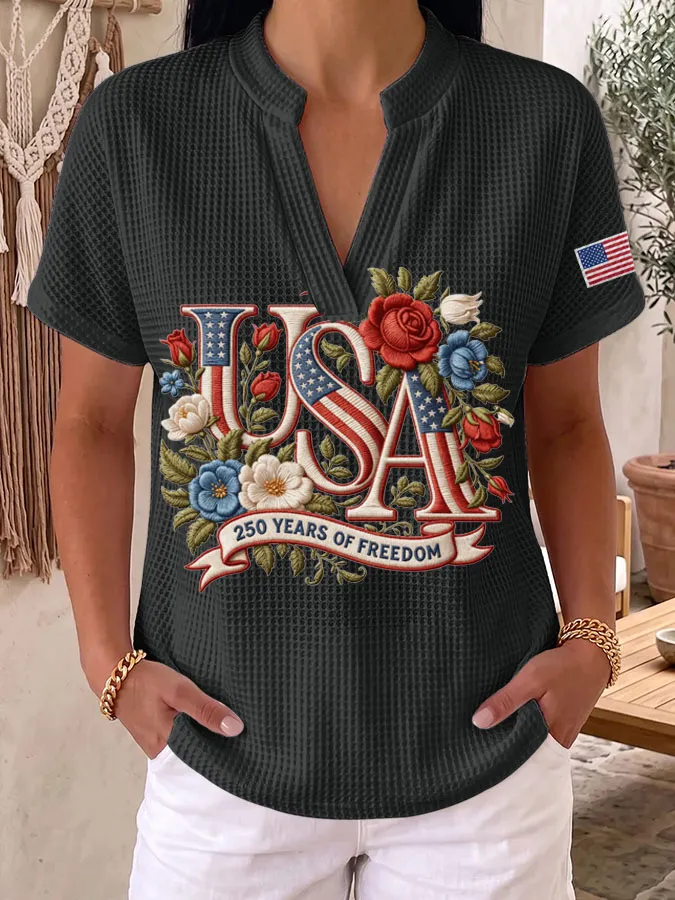 Women's 250th Anniversary of the United States Printed Waffle Top