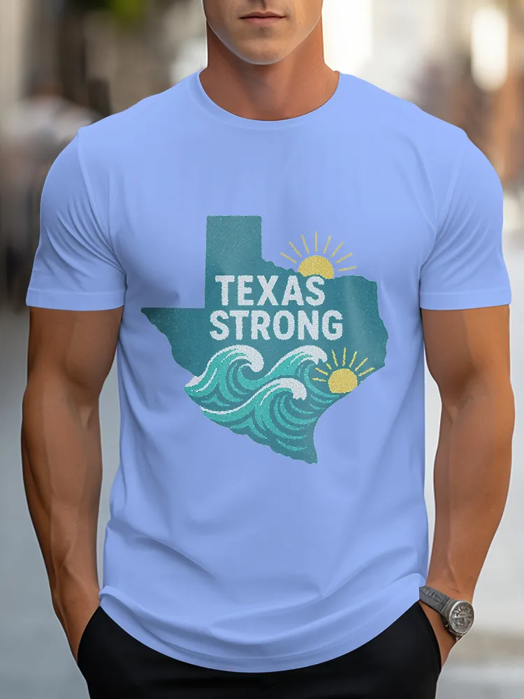 Men'S Casual Style TEXAS STRONG  Round Neck Slim Fit T-Shirt