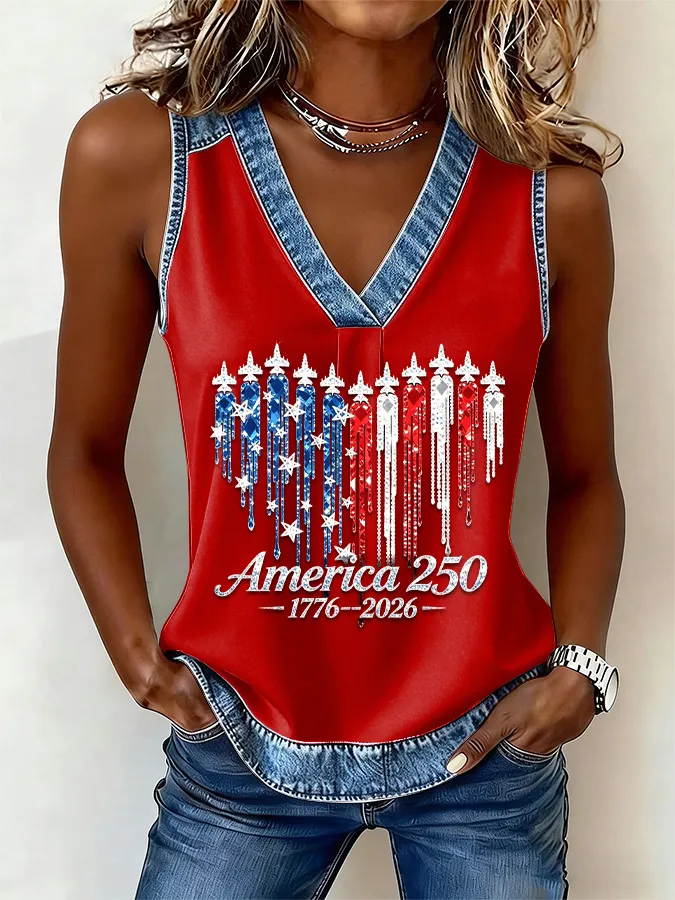 Women's America Flag  Print Sleeveless Top