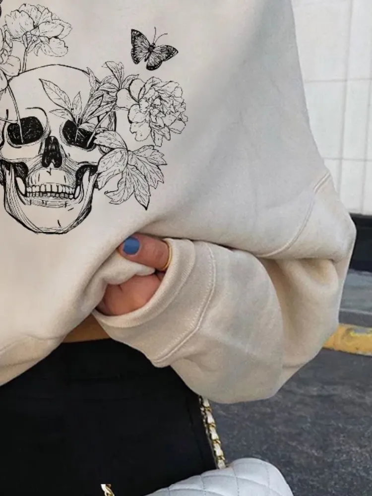 Flower And Sketelon Oversized Sweatshirt