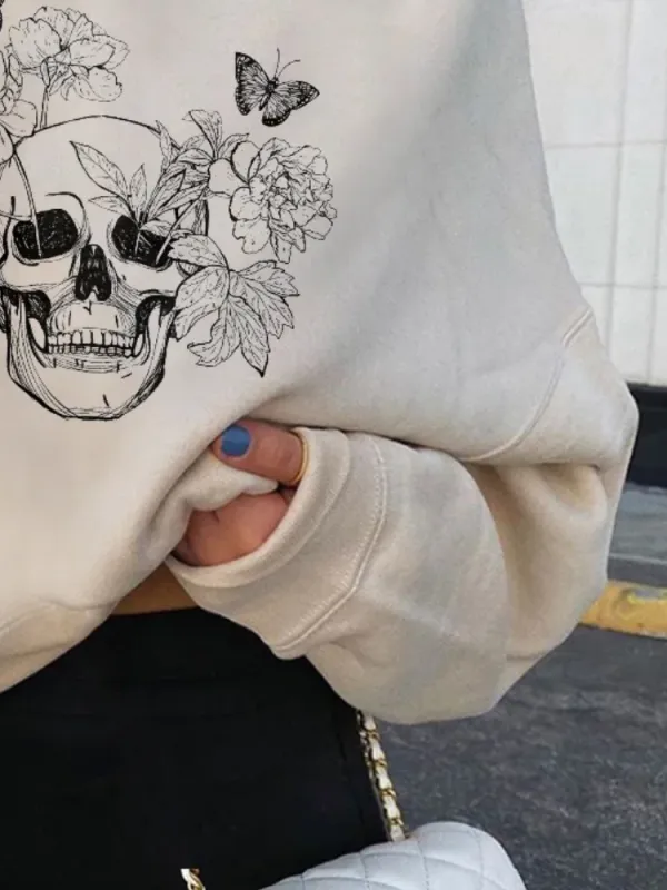 Flower And Sketelon Oversized Sweatshirt