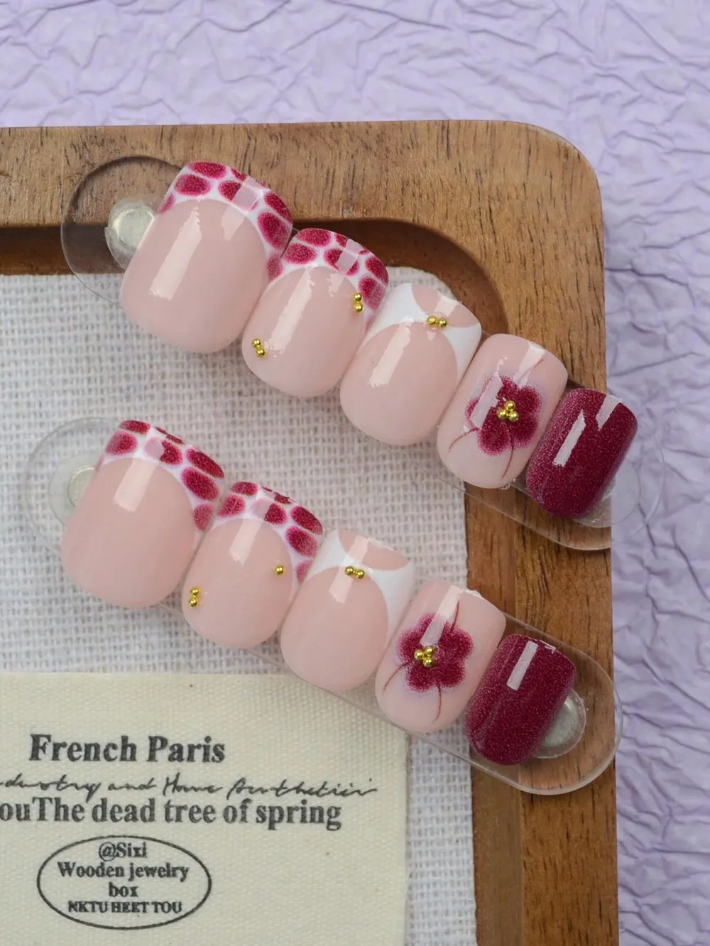 Nailhour 24pcs Leopard Petal & Solid Square Almond Short False Nails