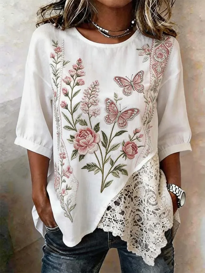 Women'S Floral Art Printed Casual Top