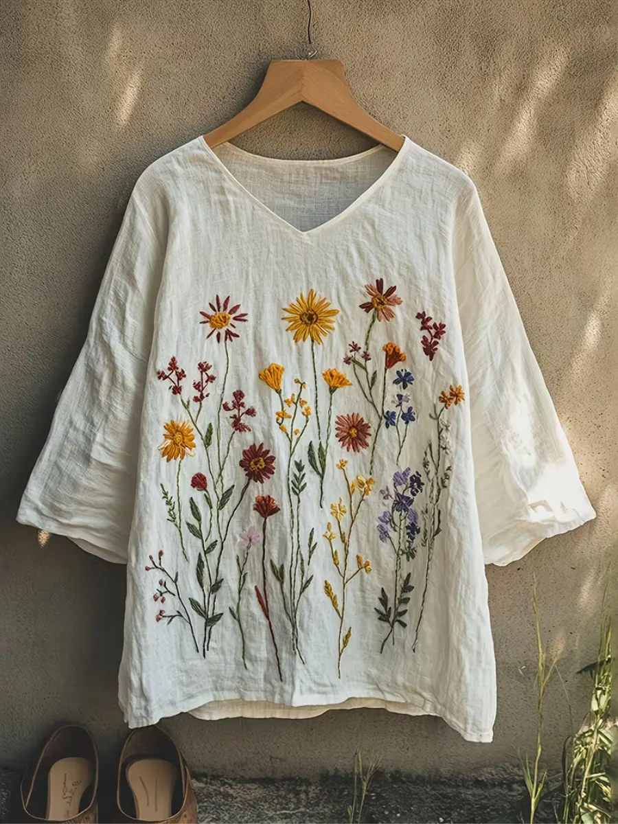 Women's Cotton And Linen Printed Top