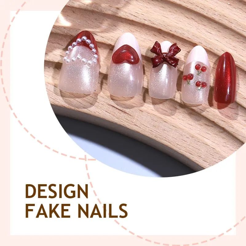 Nailhour 30Pcs Red Medium Almond 3D  Cat Eye Press On Nails