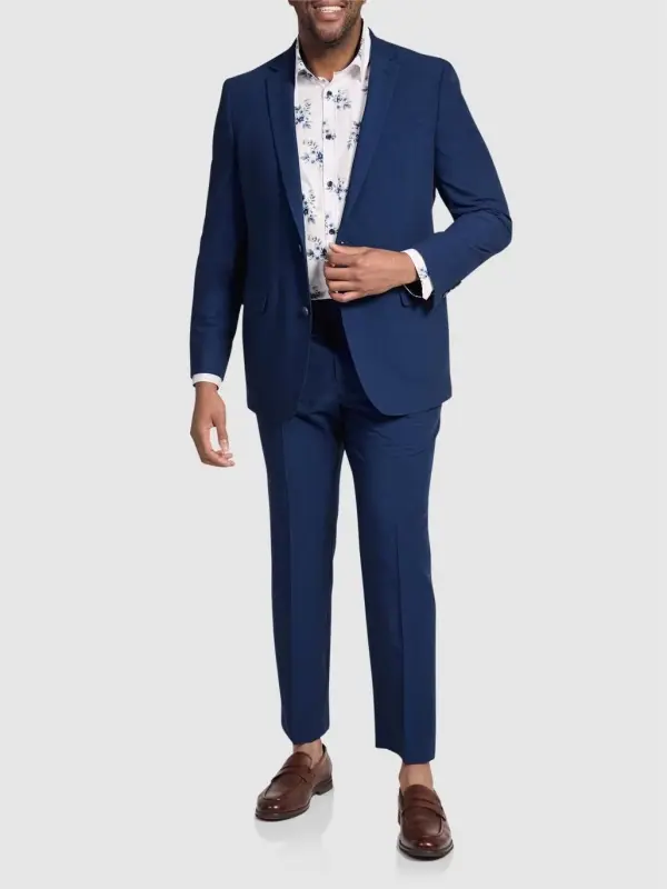 BLUE SUIT WITH FLORAL SHIRT FOR SMART CASUAL OCCASIONS