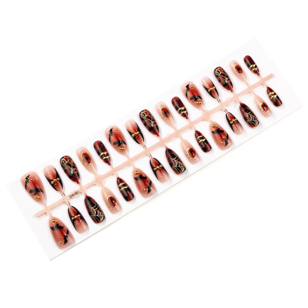 Nailhour 30Pcs Halloween 3D Medium Almond Dark Press On Nails