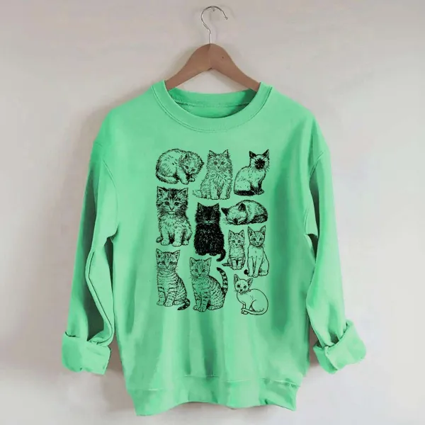 Vintage Cat Sketch Line Art Sweatshirt