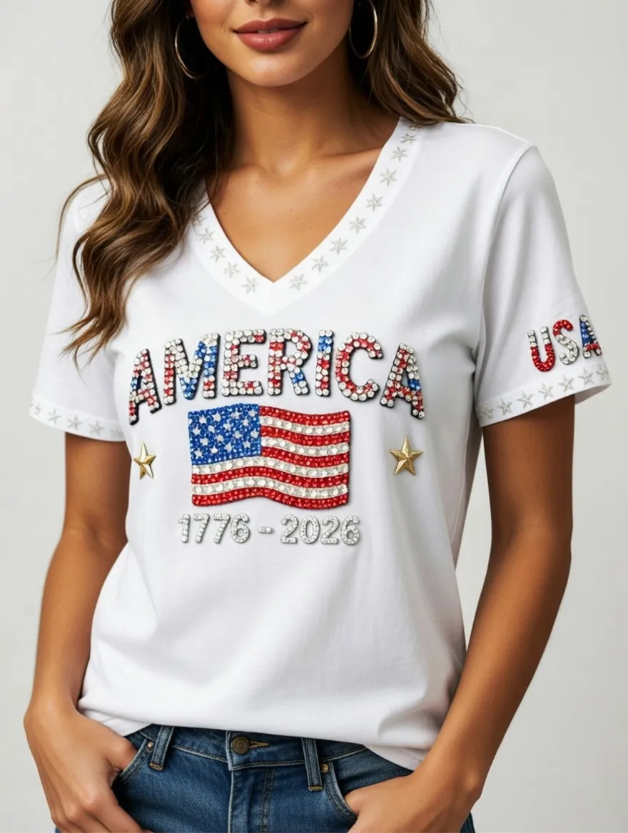 Women's Casual USA 250th Celebration Print Short Sleeve T-shirt