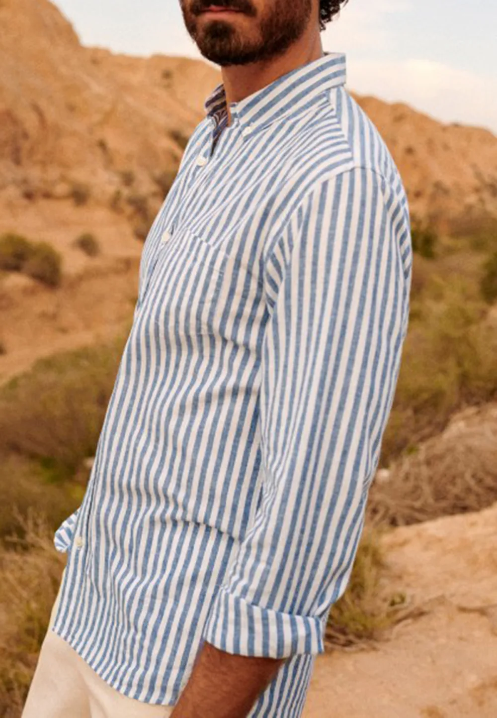 Cotton Linen  Shirt-Blue Stripes