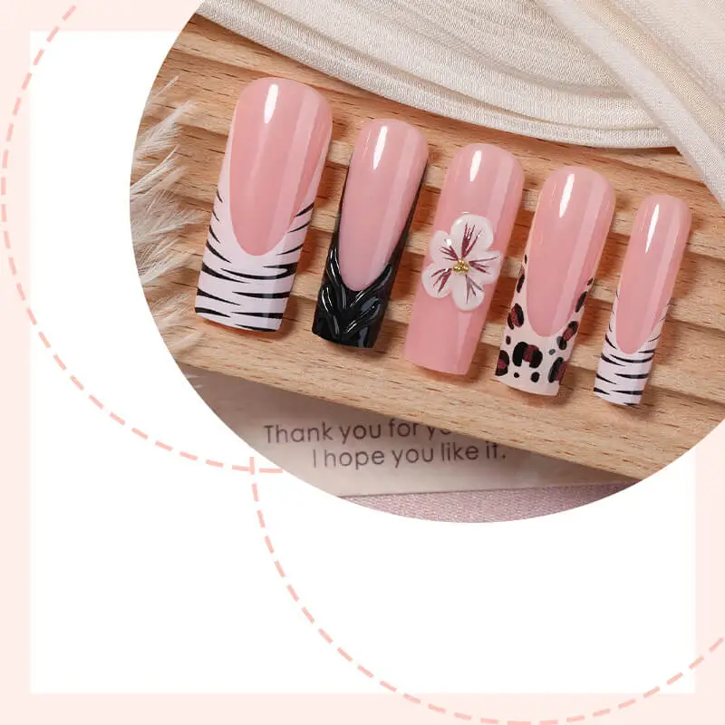Nailhour 24Pcs Autumn 3D Floral Long Square Press On Nails
