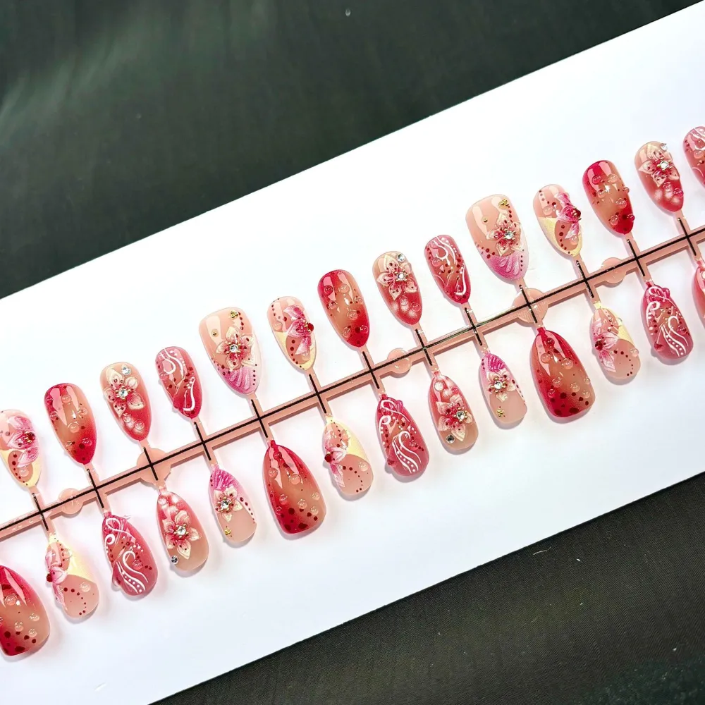 Nailhour 30Pcs High-End 3D Medium Almond French Press On Nails
