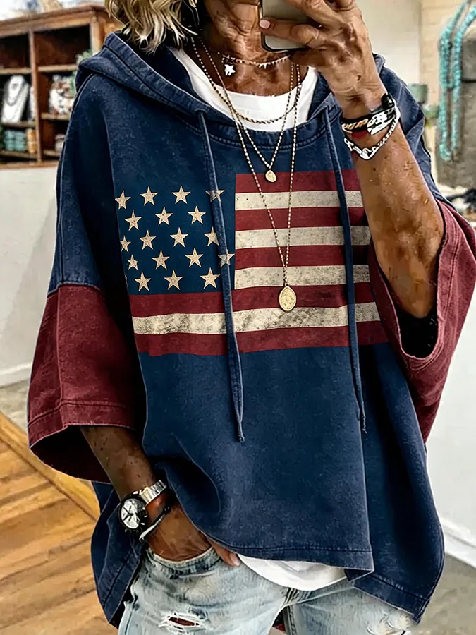 Women'S American Flag Printed Super Large Hoodie