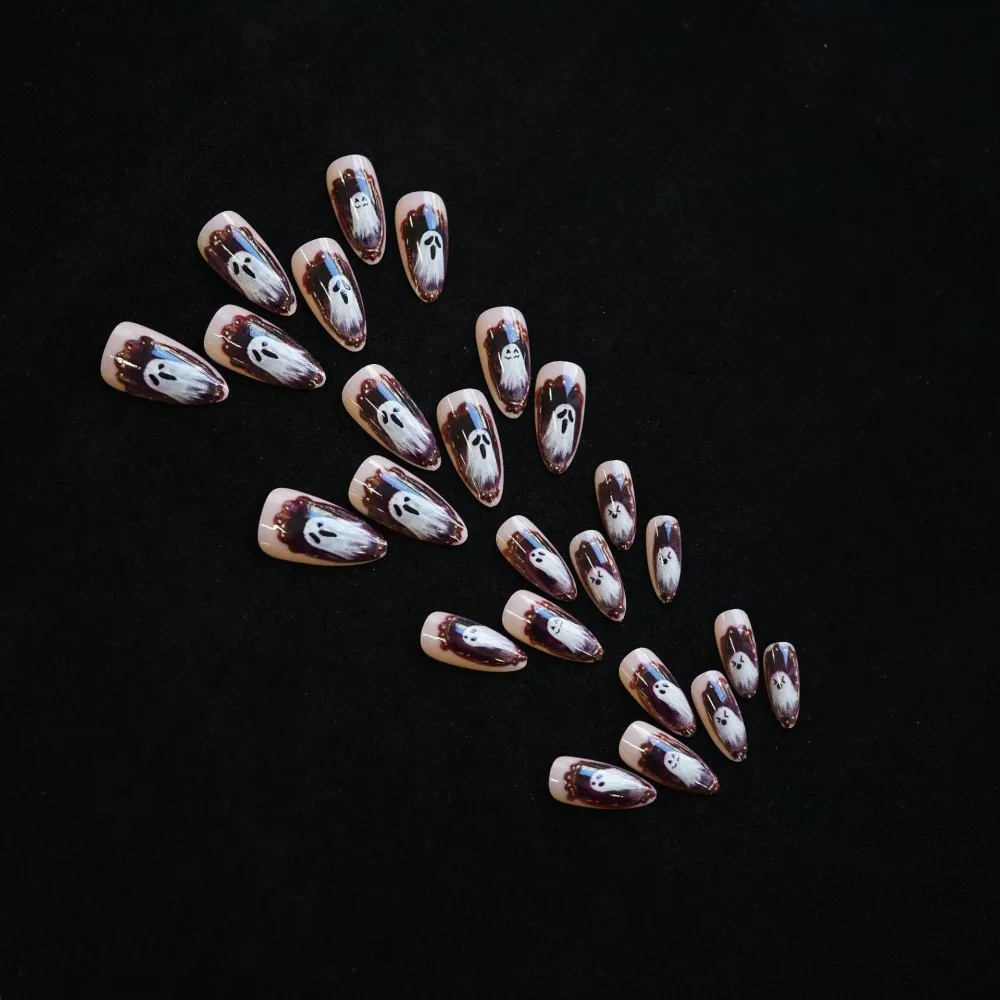Nailhour 24Pcs Ghost Halloween Medium Almond Press On Nails