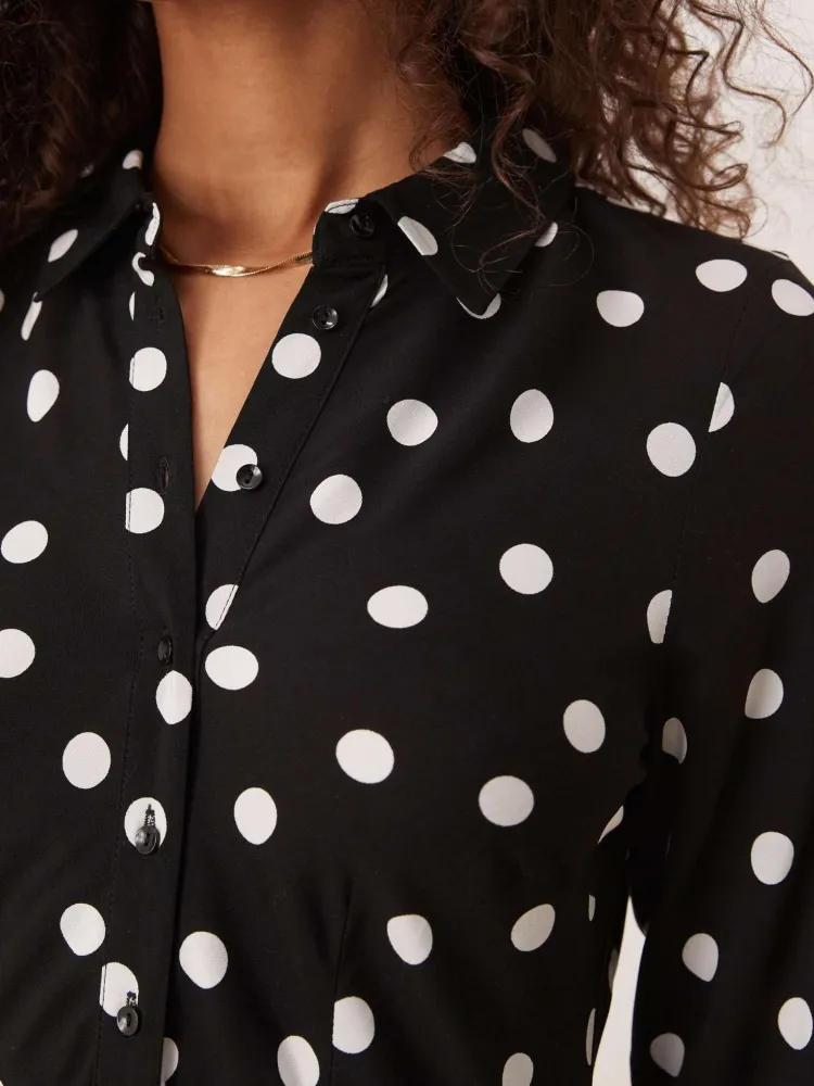 Polka Dot Print Maxi Shirt Dress