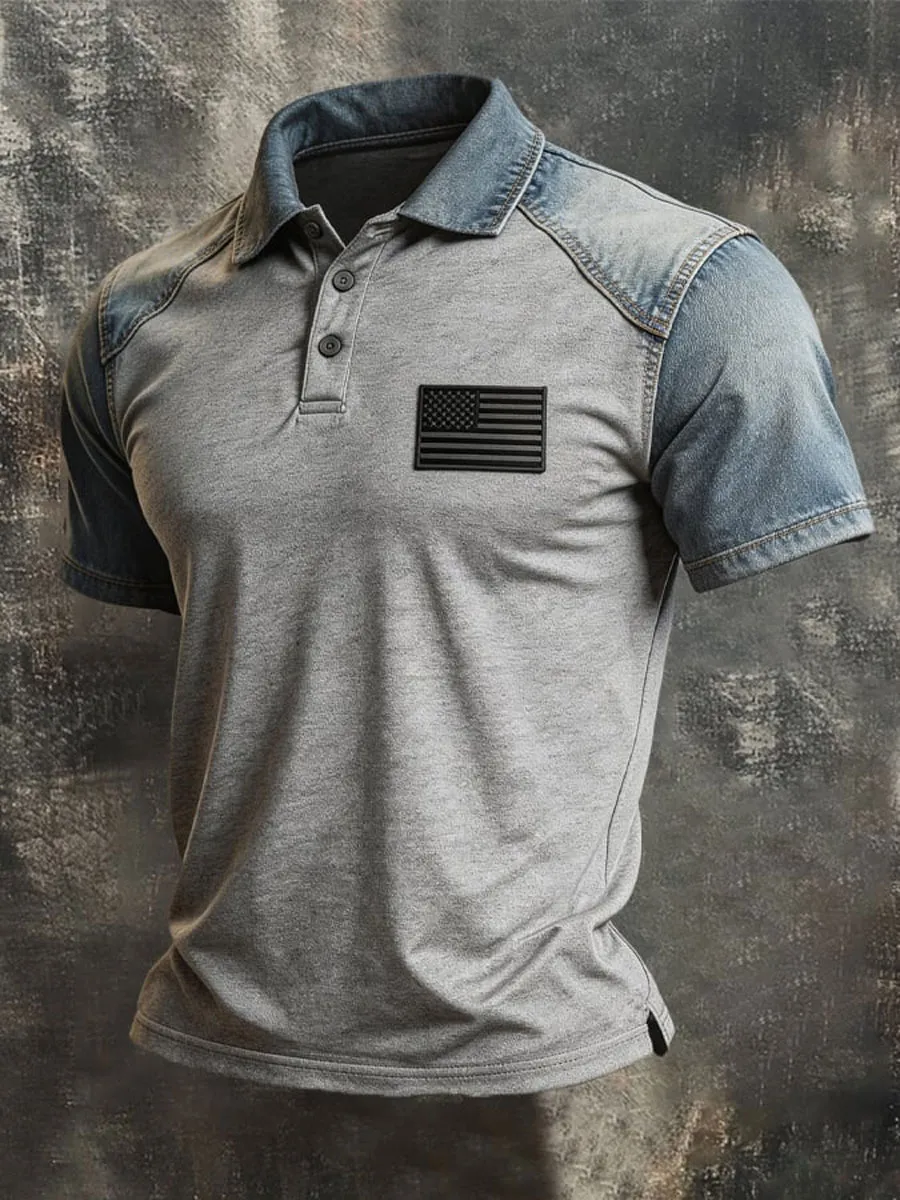 Men'S Retro Comfort Denim Polo Shirt