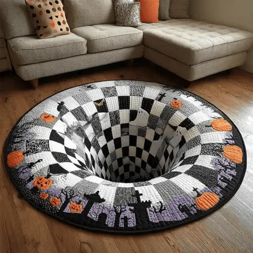 Halloween Round Rug 3D Skeleton Vortex Quilted Illusion Mat(80*80CM)