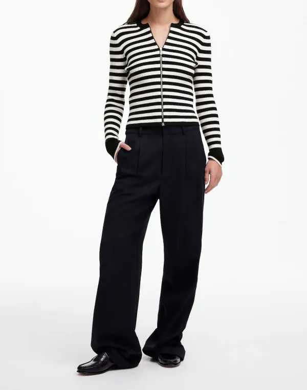 Striped Zip-Front Slim Cardigans