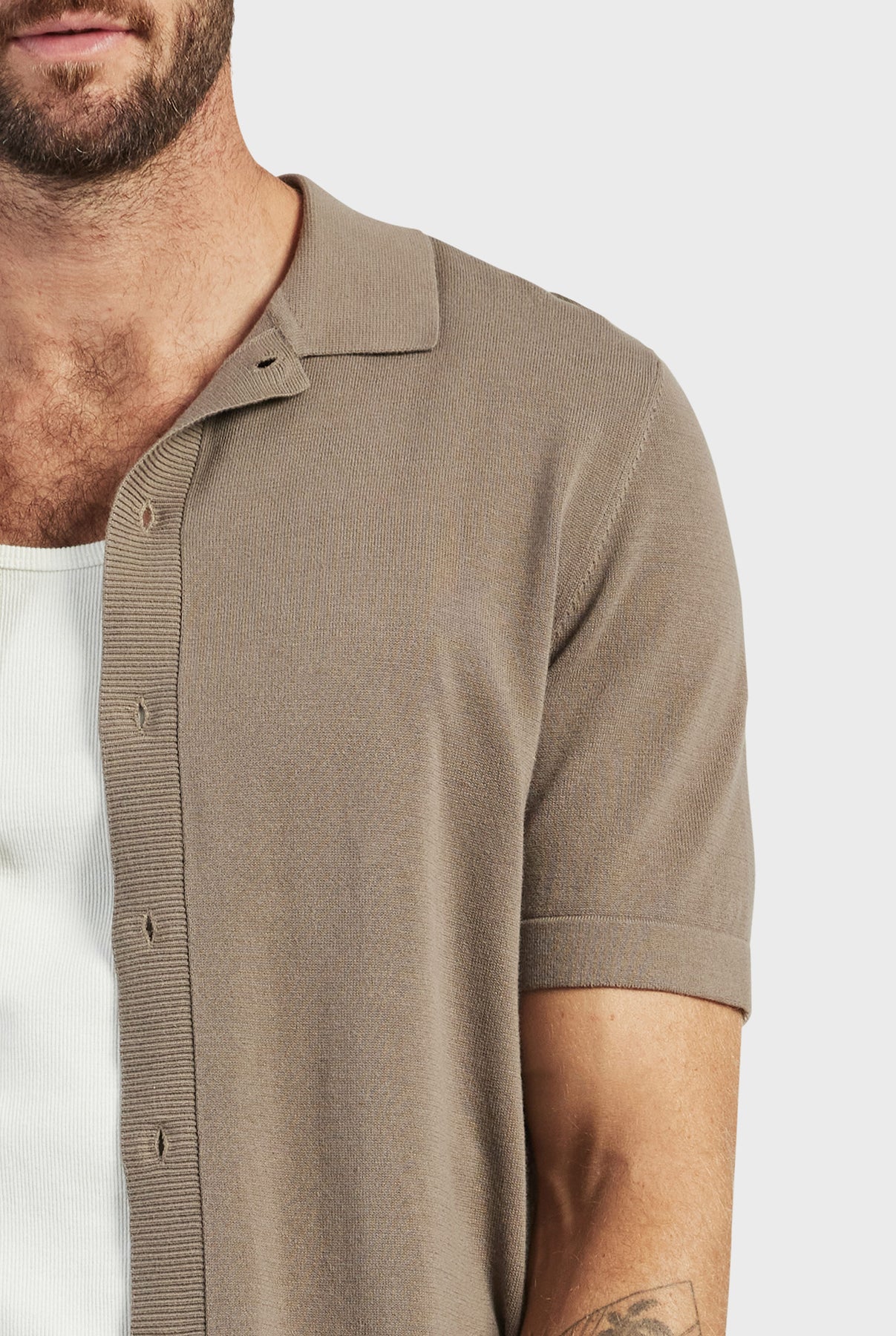 Jackson Rib Knit Polo-Nomad tan