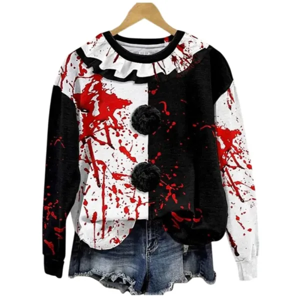 Women’s Artistic Clown Bloody Halloween Print Casual Sweatshirt