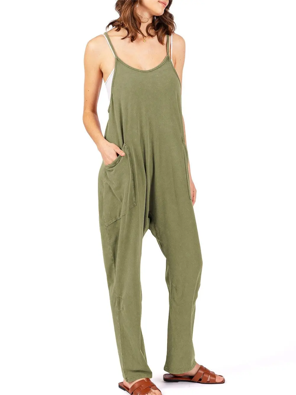 Rust - Colored Sleeveless Loose Jumpsuit