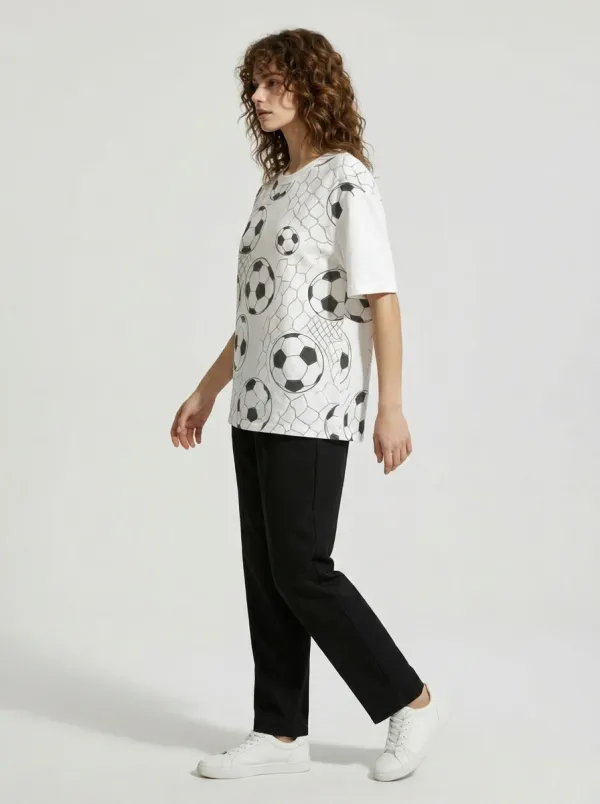 Unisex Soccer Fan Ball and Net Pattern Printed T-shirt