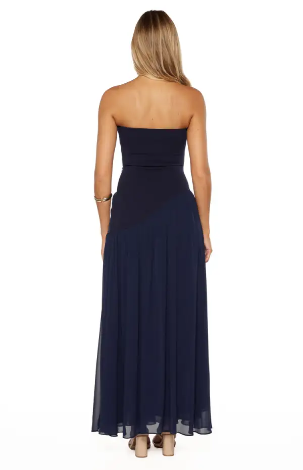 Strapless A Line Asymmetrical Maxi Dress