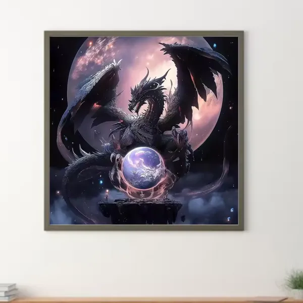 DIY Full Round Drill Diamond Painting Flying Dragon Playing Pearls